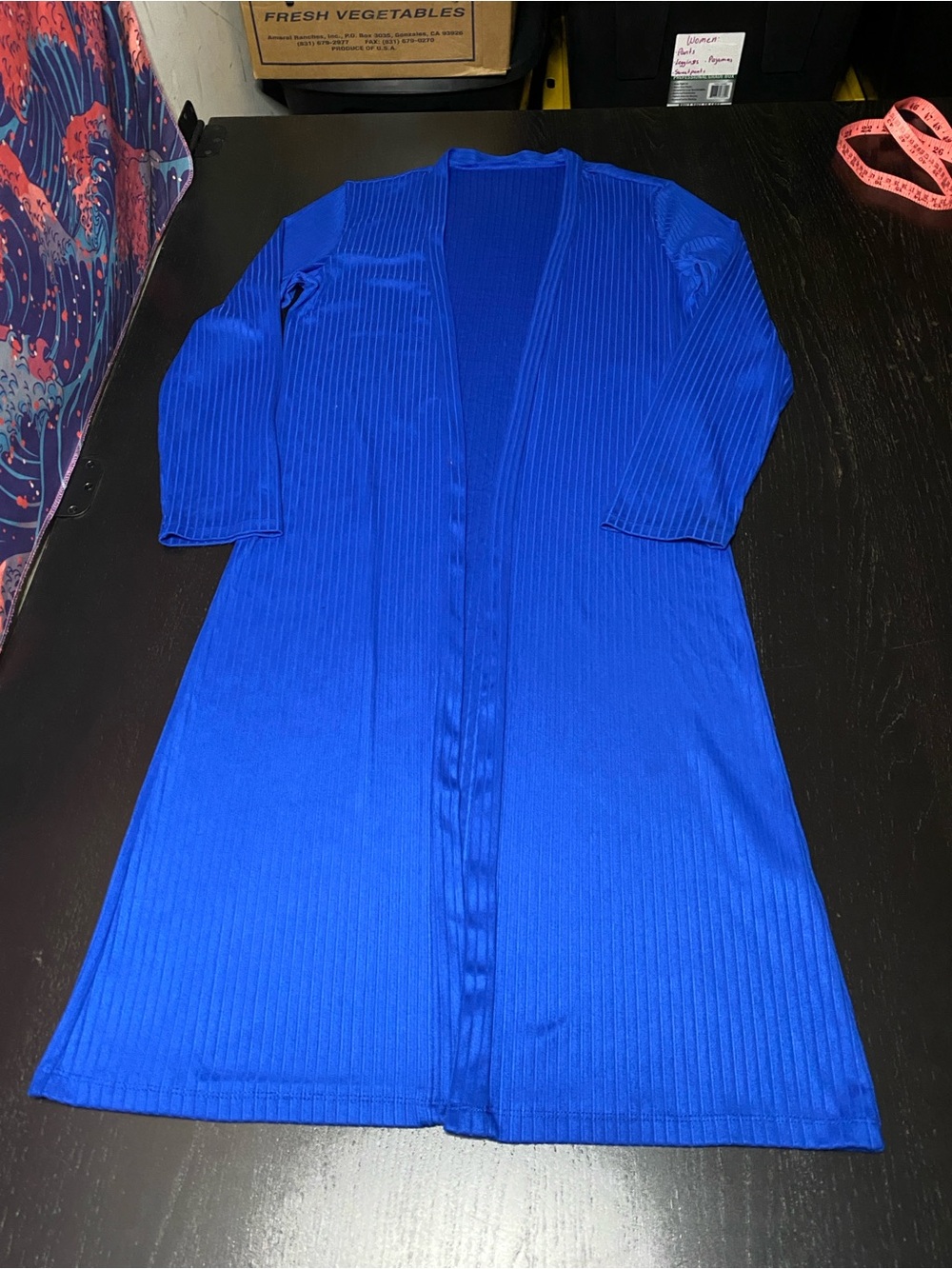 Long Open Front Ribbed Duster Cardigan - Royal Blue